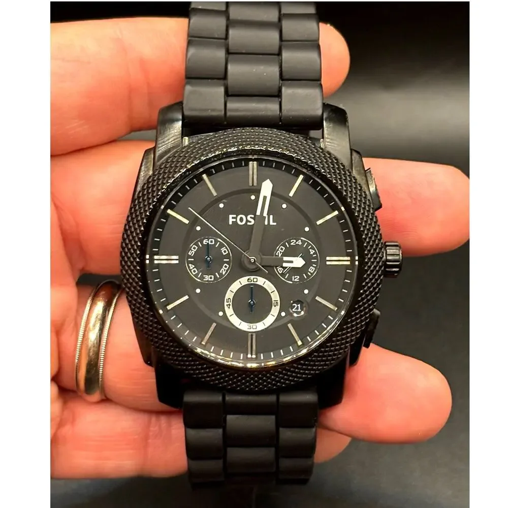 Fossil FS4487 Machine Chronograph Men’s Gunmetal Black Silicone Strap Watch